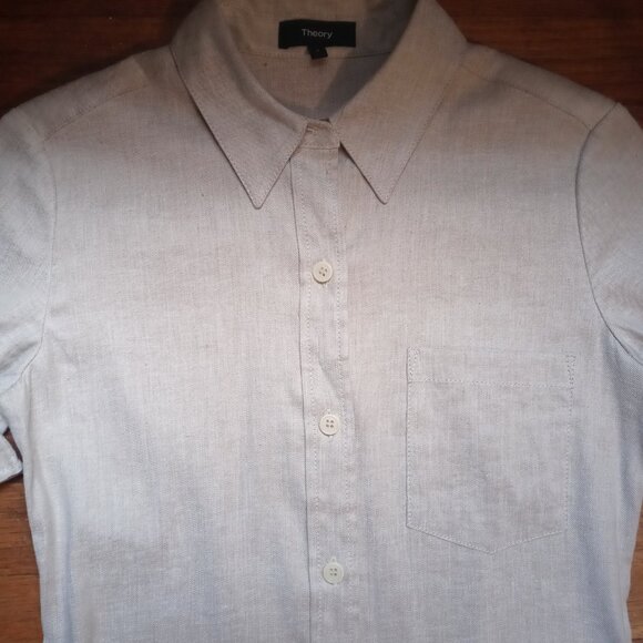 THEORY mayvine linen blend shirt dress in tierra wash (sz0) - Picture 6 of 12